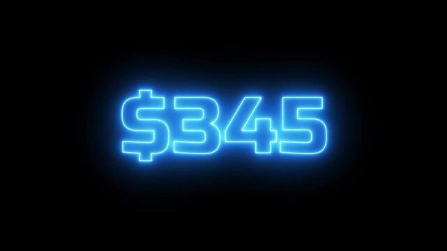 0 to 900 dollar counting animation. 900 dollar neon sign Counting money and digits increasing. Counting Numbers from 0 to 900 on a solid background