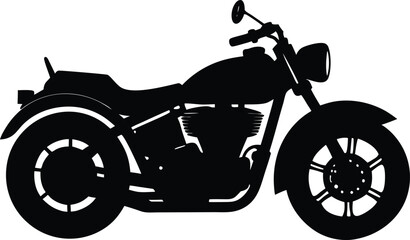 Classic Cruiser Motorcycle Silhouette Vector Illustration &ndash; Isolated on White Background
