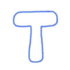 アルファベットT　 手書き文字　かわいい　素材　青　イラスト　素材　アイコン　クレヨン風