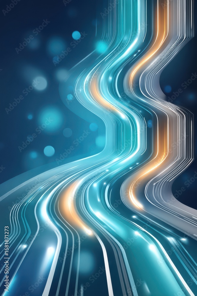 Poster dynamic futuristic background with flowing technology-inspired luminous streaks and digital patterns