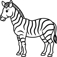 Obraz premium Cute Cartoon Zebra Outline Drawing for Kids – Black and White Animal Illustration, Isolated on White Background