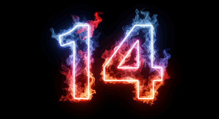 Number Fourteen Glowing with Energy Effect on Black