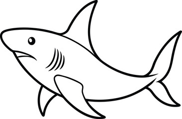 Fototapeta premium Cartoon Shark Line Art – Ocean Animal Outline Clipart for Kids and Educational Projects