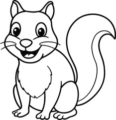 Cute Cartoon Squirrel Line Art – Happy Forest Animal Coloring Page Clipart for Kids