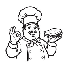 Chef with Sandwich Mascot Vector Logo

