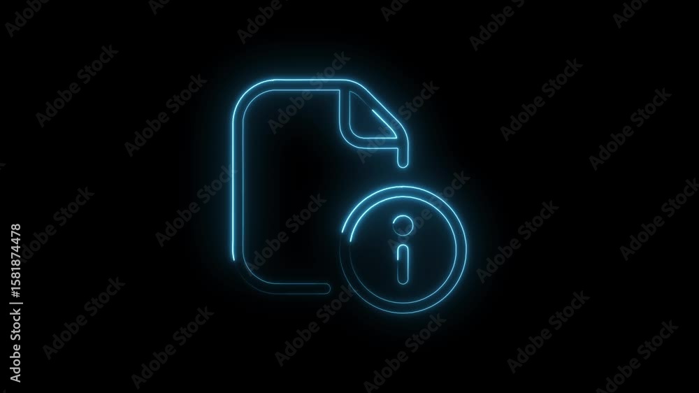 Poster glowing neon file information icon on black background informational digital element