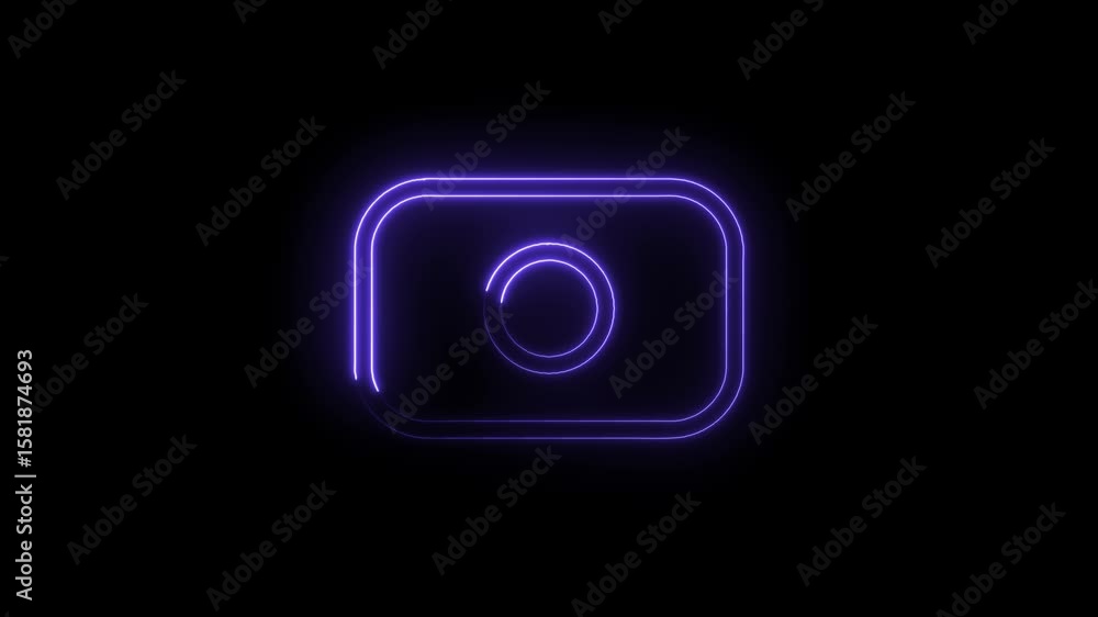 Aufkleber glowing neon camera icon animation on black background loop for technology content