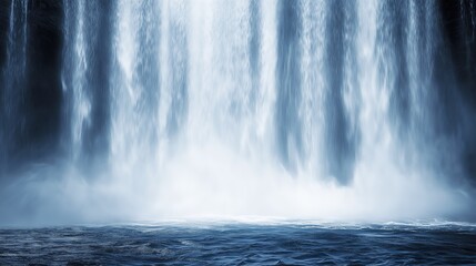 Blue - Toned Waterfall Scene, for Nature Healing Backgrounds, Ecological Design & Meditation Space Decor