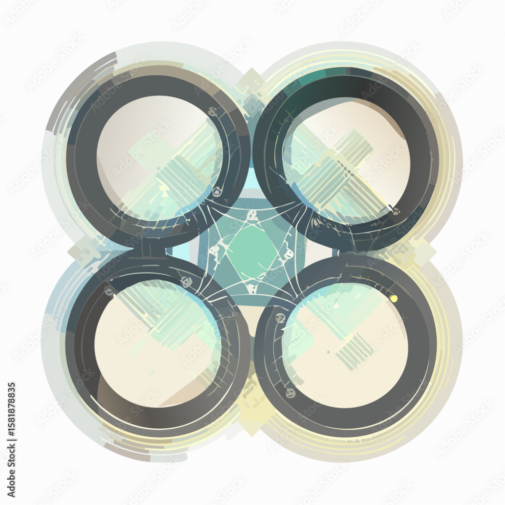 Aufkleber futuristic abstract composition with transparent overlapping circles and inner mechanical shapes. co