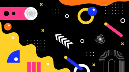 Abstract colorful geometric shapes on a black background. Suitable for graphic design projects, modern art concepts, and background decoration.