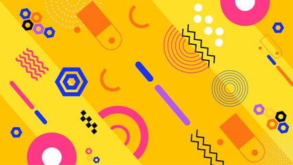 Yellow background with vibrant geometric shapes, suitable for graphic design projects, presentations, and bright, modern visual concepts.