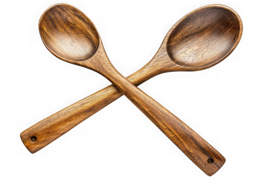 Wooden spoons crossed cooking utensils kitchenware rustic style food preparation serving tools culinary arts isolated on transparent background