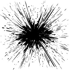 Obraz premium abstract explosion with ink-style black vector lines radiating outward, pure white background 