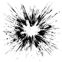 Obraz premium abstract explosion with ink-style black vector lines radiating outward, pure white background 