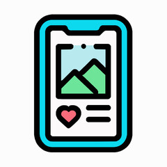 Smartphone displaying image of mountains with heart like button on social media application
