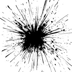 Obraz premium abstract explosion with ink-style black vector lines radiating outward, pure white background 