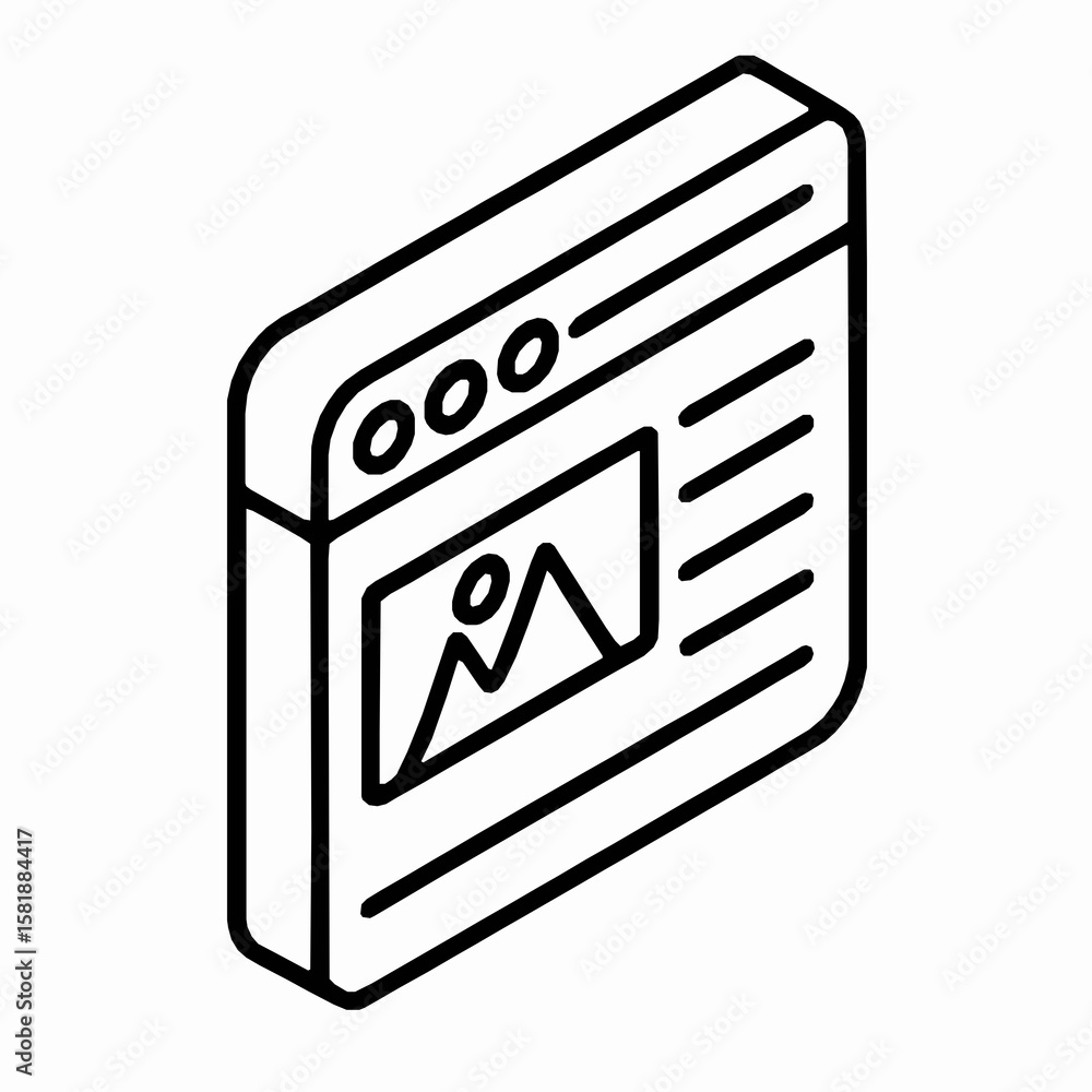Aufkleber isometric illustration of a website displaying an image within a browser window