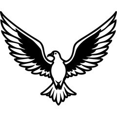 Powerful silhouette of a majestic eagle soaring with wings fully spread isolated on white background