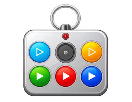 Minimalist Keychain Voice Recorder with Colorful Button Icons, isolated on a transparent background PNG - Powered by Adobe