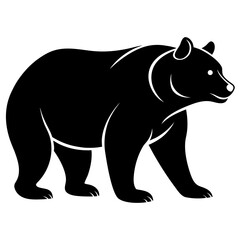 Silhouette of a walking bear with its head lowered isolated on white background