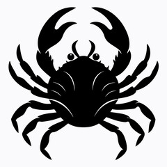 Silhouette of a crab with raised claws front view isolated on white background