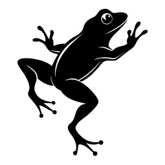 Silhouette of a frog leaping forward in mid air isolated on white background