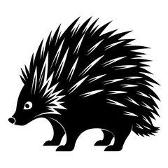 Detailed silhouette of a porcupine with clearly visible spines isolated on white background