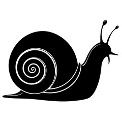 Simple silhouette of a snail with a distinct coiled shell isolated on white background