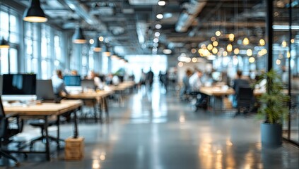 Blurred office interior background with a blurred door and glass wall, blurry bokeh light effect for a business concept design. High-quality photo, taken with a telephoto lens in realistic daylight.