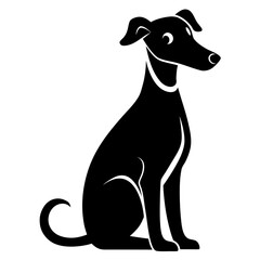 Silhouette of a sitting dog with floppy ears isolated on white background