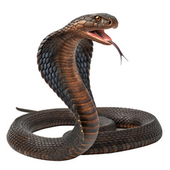Fototapeta premium King cobra ready to strike with open mouth and forked tongue isolated on transparent background