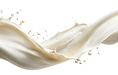 Splash of Vanilla Milk Pouring into Glass, Side Angle, Isolated on Transparent Background
