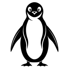 Simple black silhouette of a penguin waddling from a front view isolated on white background