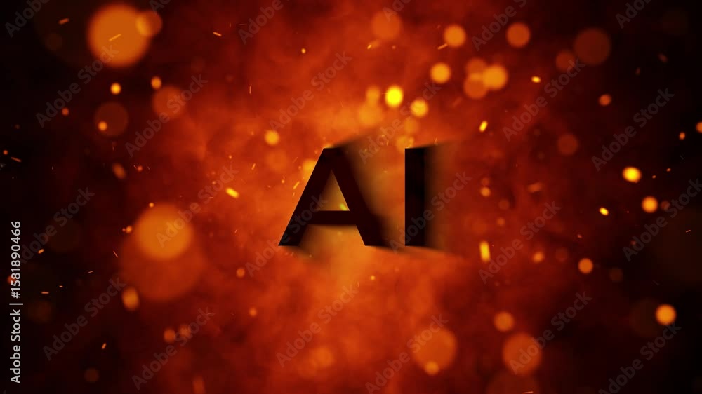 Aufkleber ai artificial intelligence caption on loop dark fire flames with sparks animation.