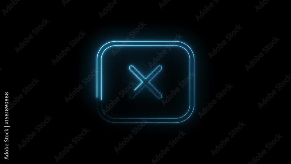 Poster glowing neon delete symbol animation on black background for technology and design
