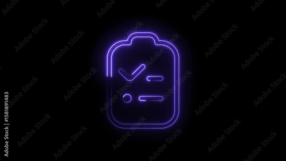 Poster neon checklist form glowing on black background motion graphic animation loopable clip