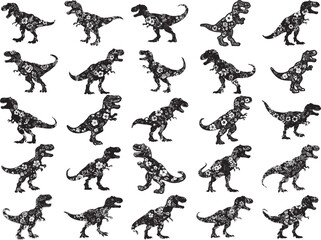 Naklejka premium Floral T Rex Dinosaur Stencil SVG