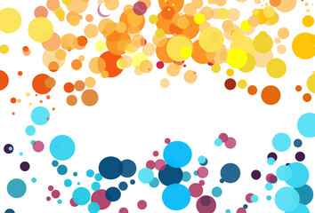 Fototapeta premium Abstract background with horizontal border of colorful confetti polka dots design . Presentation , birthday greeting or party invitation template . Flat lay, free copy space.