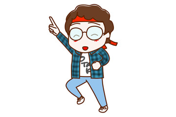 ＜全身・斜め＞レッツゴーとテンション高めで出発するメガネをかけたオタク