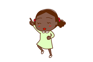 ＜全身・斜め＞レッツゴーとテンション高めで出発するアフリカ系少女