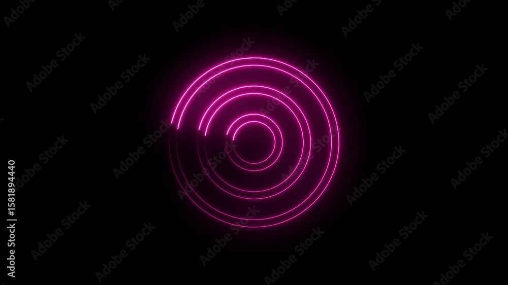 Poster dynamic pink neon rings rotating glowing on black background loopable abstract animation