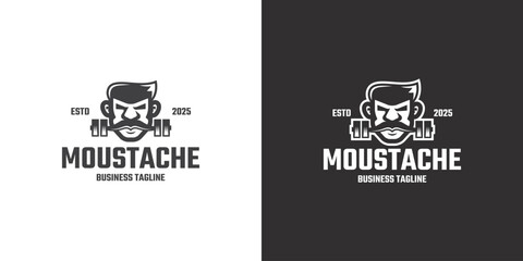 moustache man gym logo vector