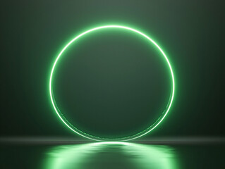 Neon Green Circle with Reflection on Dark Background in Studio Setting