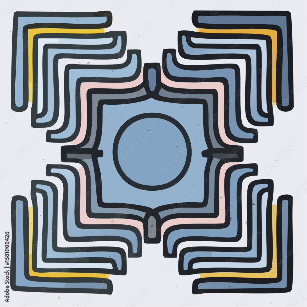 Aufkleber abstract pastel maze design with thick lines forming concentric square and circular shapes. soft col