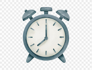 Watercolor blue alarm clock summer travel concept isolated clipart. Vector.