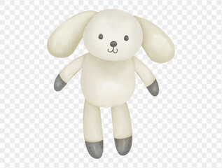 Watercolor bunny doll toy white travel gift isolated clipart. Vector.