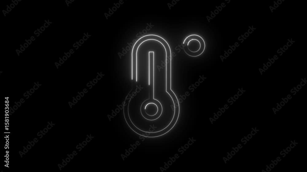 Poster neon thermometer icon animation isolated on black background showing temperature scale degree symbol