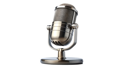 A classic silver vintage microphone isolated on a white background