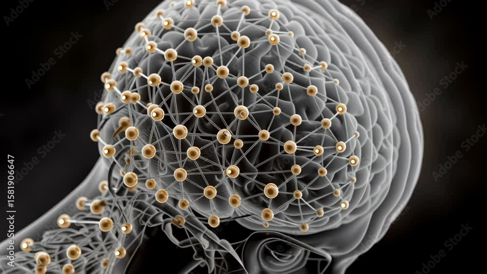 Poster detailed brain scan interface showcasing bio nanotechnology integration, highlighting neural connect