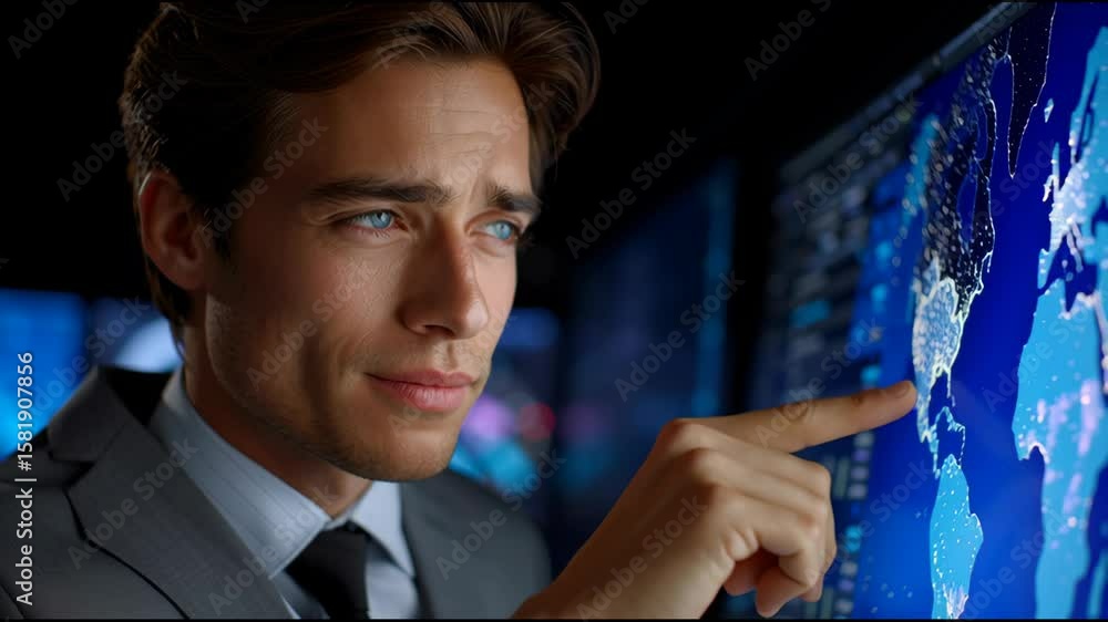 Aufkleber business executive analyzing data on digital dashboard with focus and determination, enhancing decis